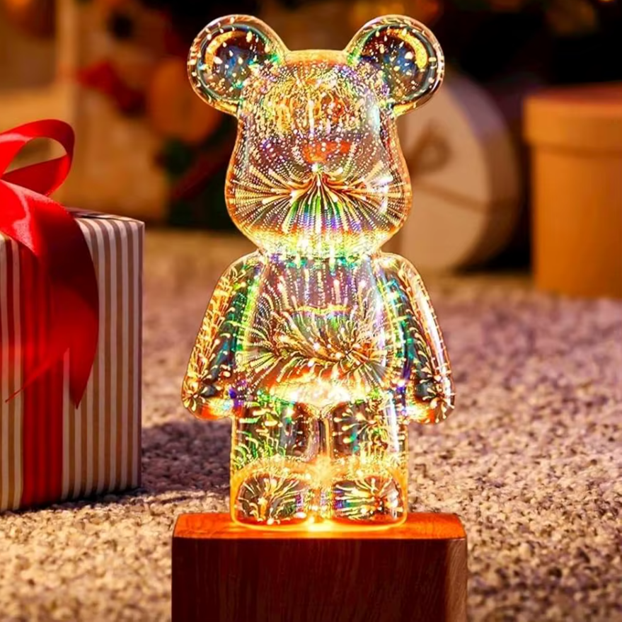 3D Fireworks Glass Bear Light