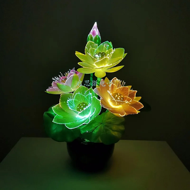 Lotus Fiber Optic Buddha Lamp – LED Novelty Flower Desk Light (New Edition)