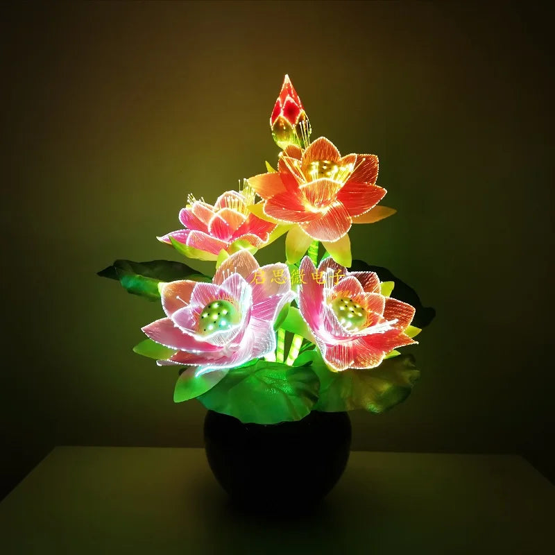 Lotus Fiber Optic LED Flower Lamp – Buddha Fo Lamp Novelty Desk Light