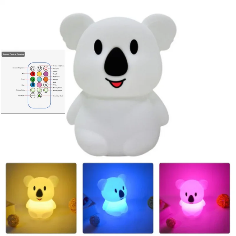 Koala RGB LED Night Light – USB Rechargeable Touch-Sensor Kids Desk Lamp