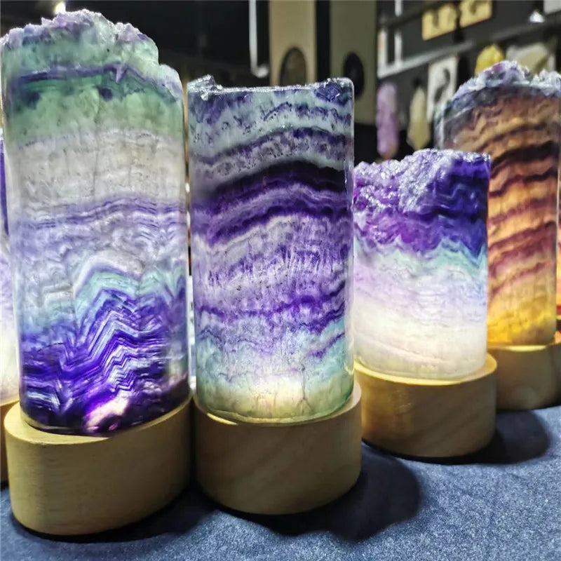 Rainbow Fluorite Crystal Lamp – Natural Gemstone LED Light Jewellery for Home Study Décor