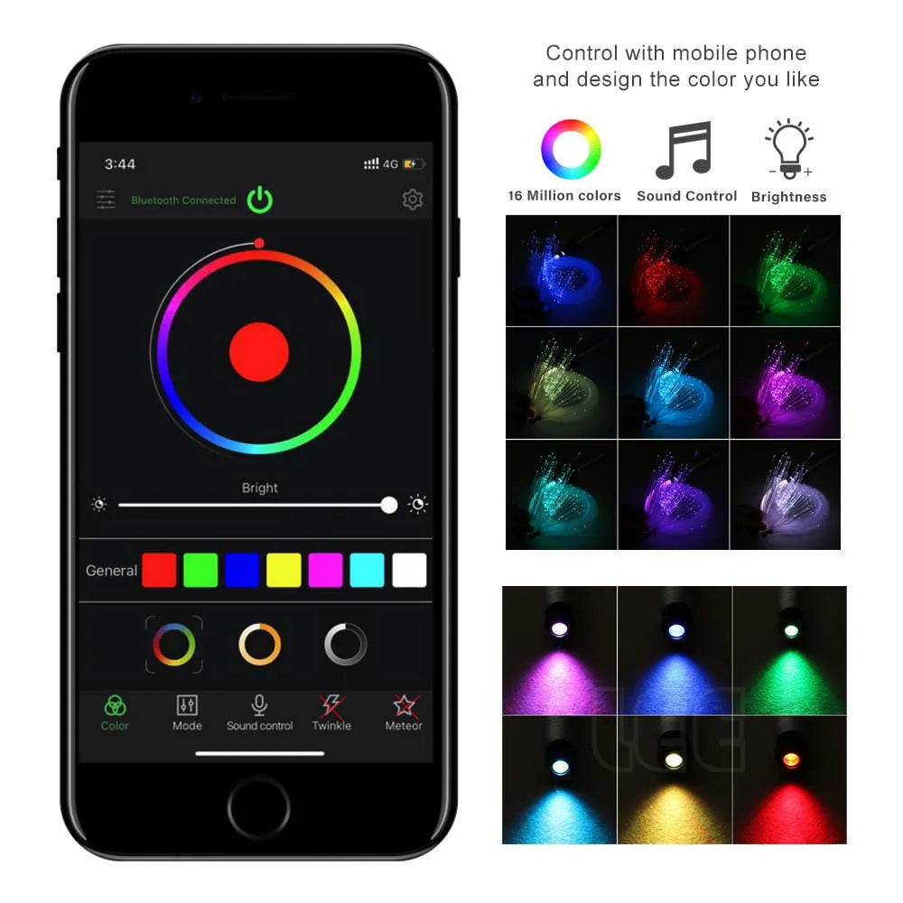 DC12V Starry Sky Fiber Optic Car Ceiling Kit – RGBW App-Controlled Star Roof Light