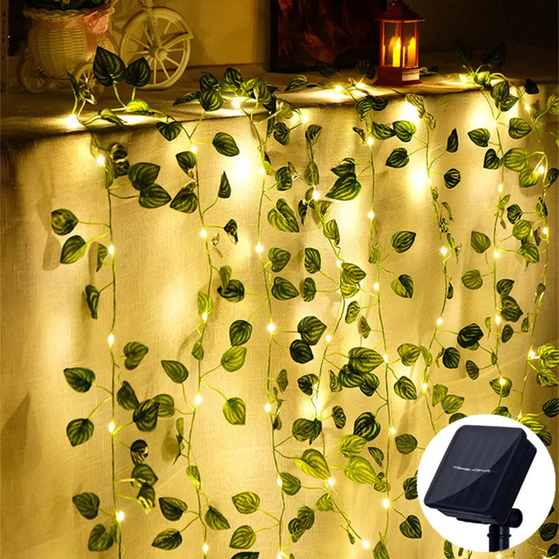 Solar Leaf & Flower LED String Garland – Outdoor Garden Curtain Fairy Lights