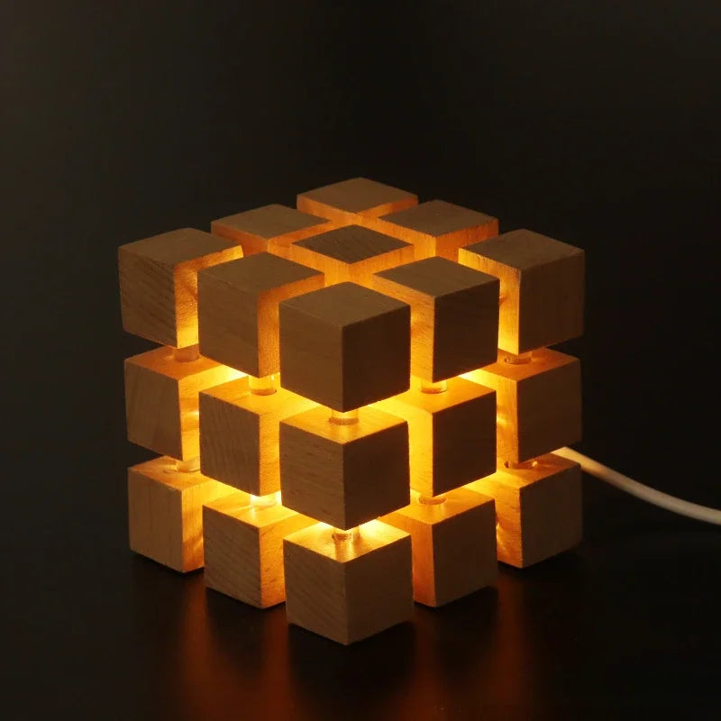 Geometric Wooden Cube Light