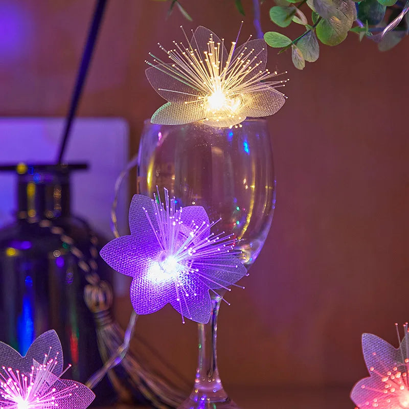 Fiber Optic Fairy String Lights with Artificial Flowers – LED Floral Wedding Garland