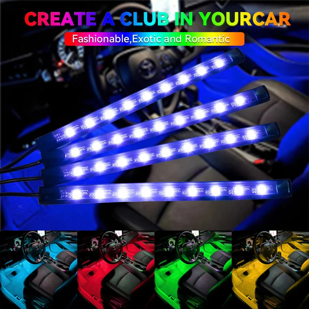 RGB Car Ambient Foot Light – USB Wireless Remote & App Control Interior LED Strip
