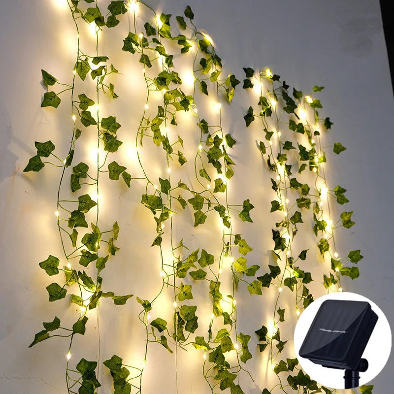 Solar Leaf & Flower LED String Garland – Outdoor Garden Curtain Fairy Lights