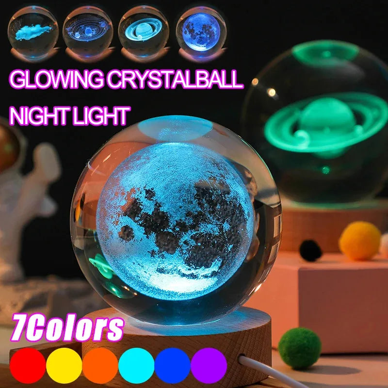Crystal Projector Night Light USB Color-Changing for soft bedroom ambience