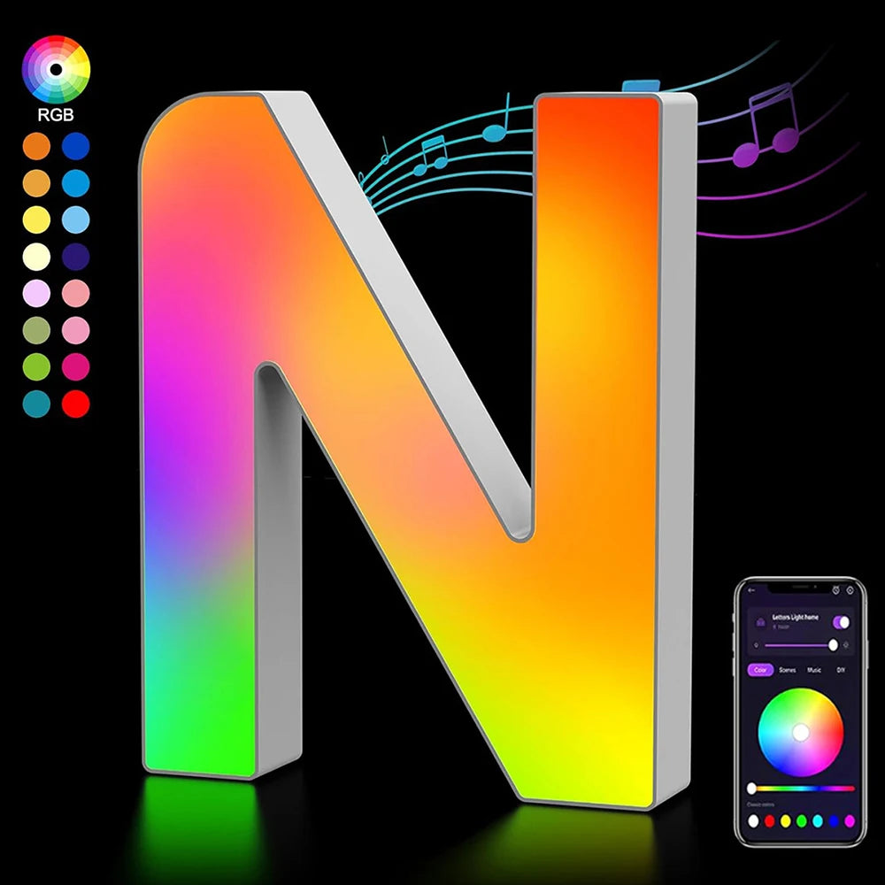 Smart LED Alphabet Letter Lights – App & Voice Controlled RGB Night Light for Bedroom Wall Décor