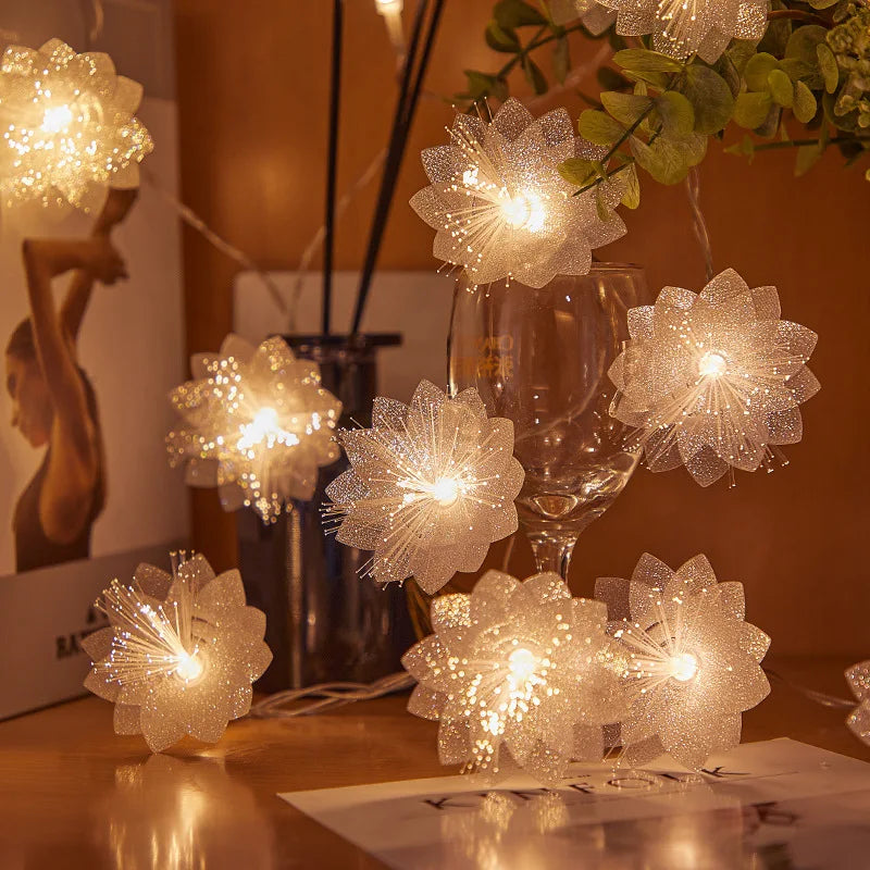 Fiber Optic Fairy String Lights with Artificial Flowers – LED Floral Wedding Garland