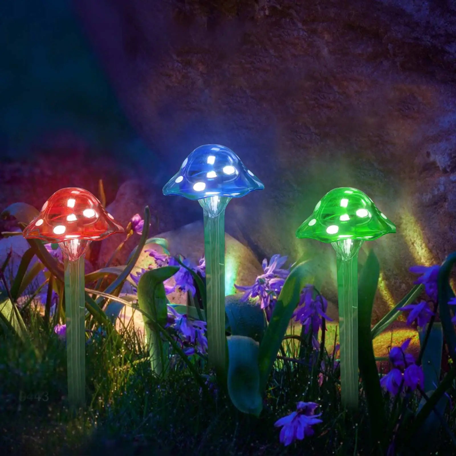 Solar-Powered Mushroom Garden Lights – Set of 3 (Red, Blue, Green)