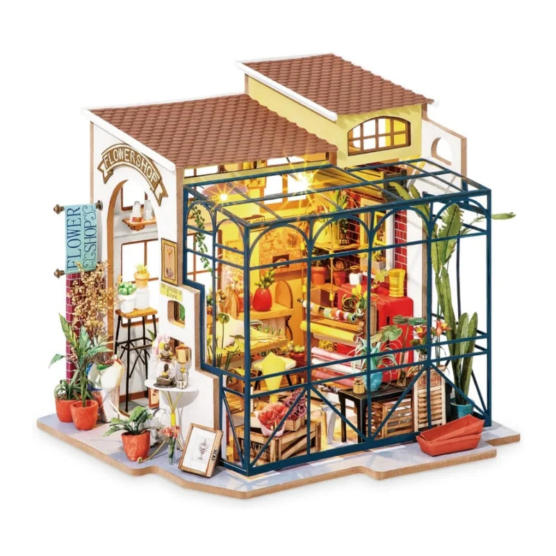 Robotime Mini House DIY Dollhouse Kit – LED-Lit Miniature Craft Set