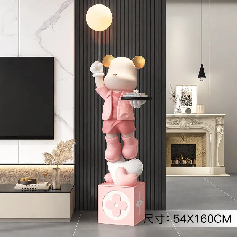 Luminous Bear Vitality Statue – 160cm LED Floor Sculpture with Tray Storage for Living Room