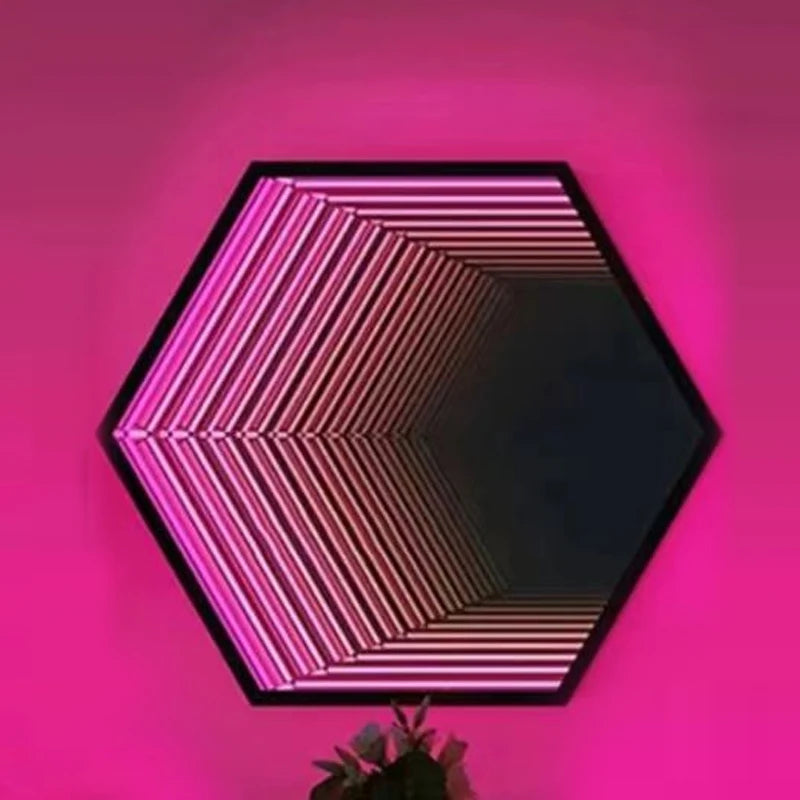 Round Infinite Mirror Neon Wall Light Color-Changing shown as soft ambient home lighting