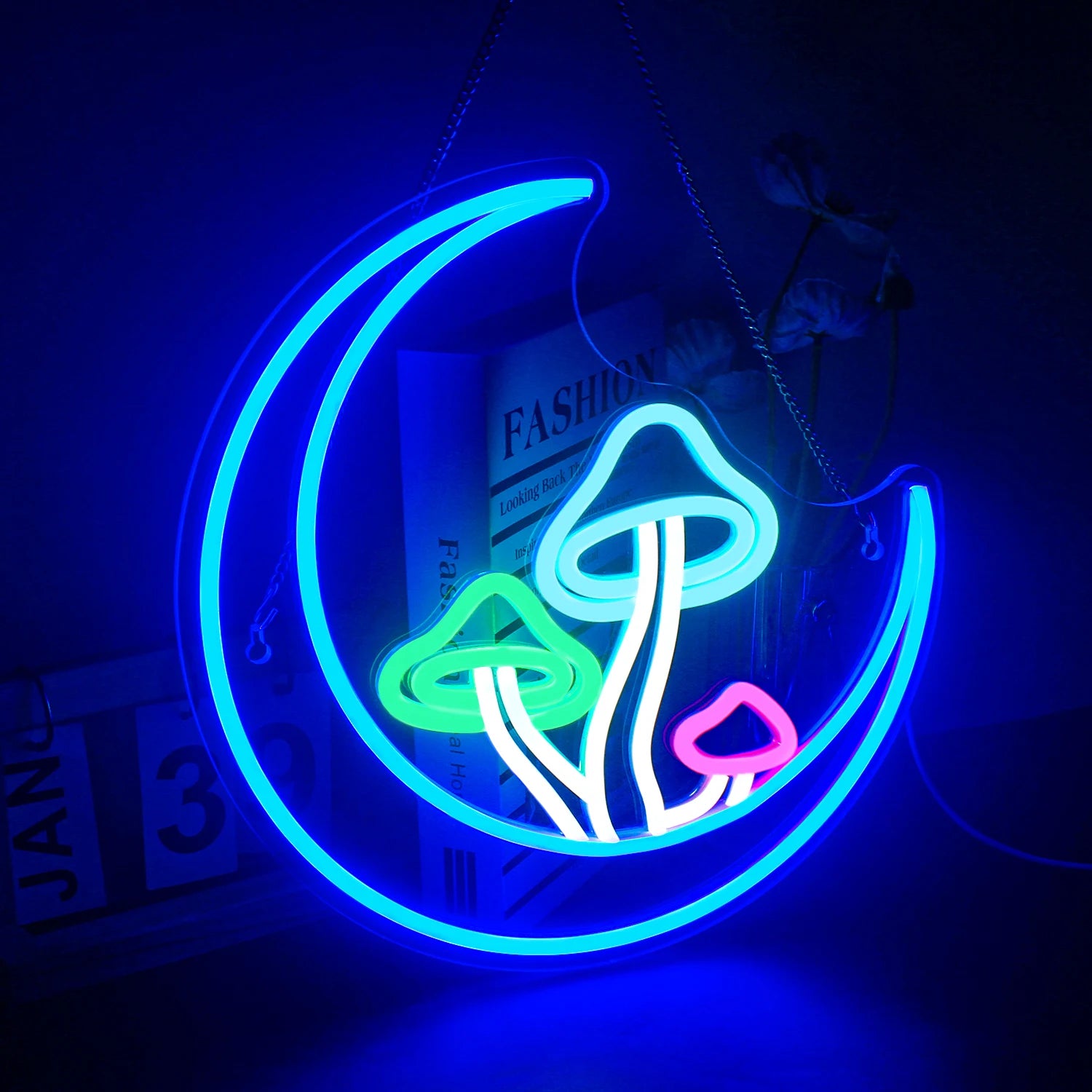 Luminous Moon & Mushroom LED Neon Wall Light – USB Powered