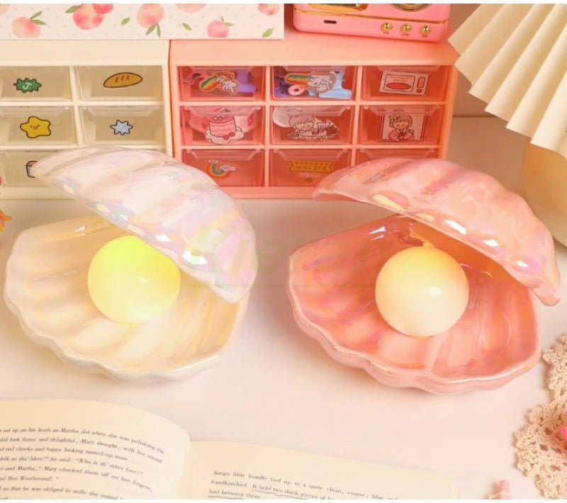 Shell with Pearl Ceramic Nightlight - Two Colors