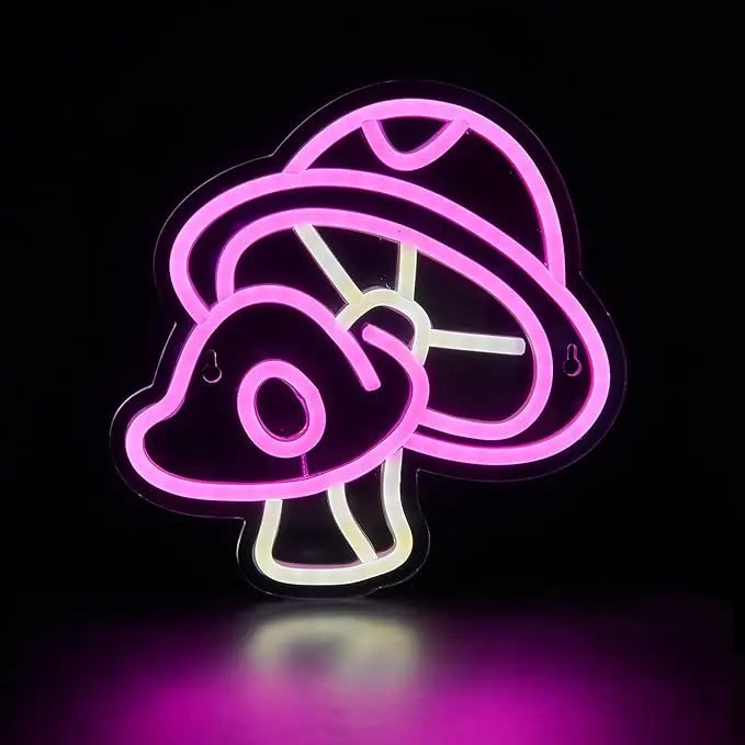 Pink Glow Twin Mushroom LED Neon Light – USB-Powered Wall Art