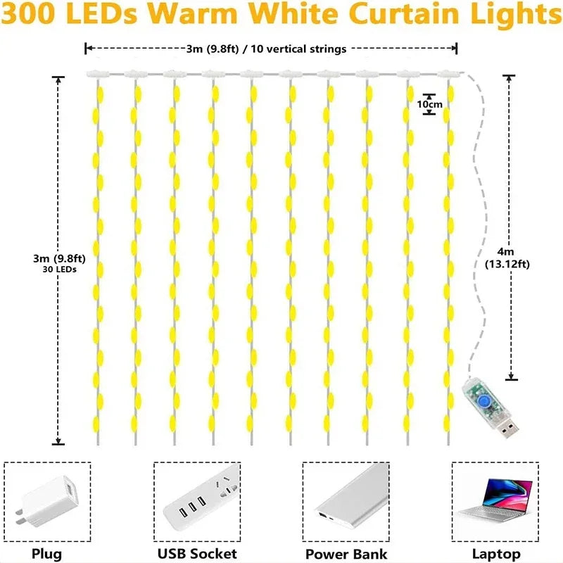 LED Curtain Fairy Lights – 8-Mode USB Holiday Window Garland