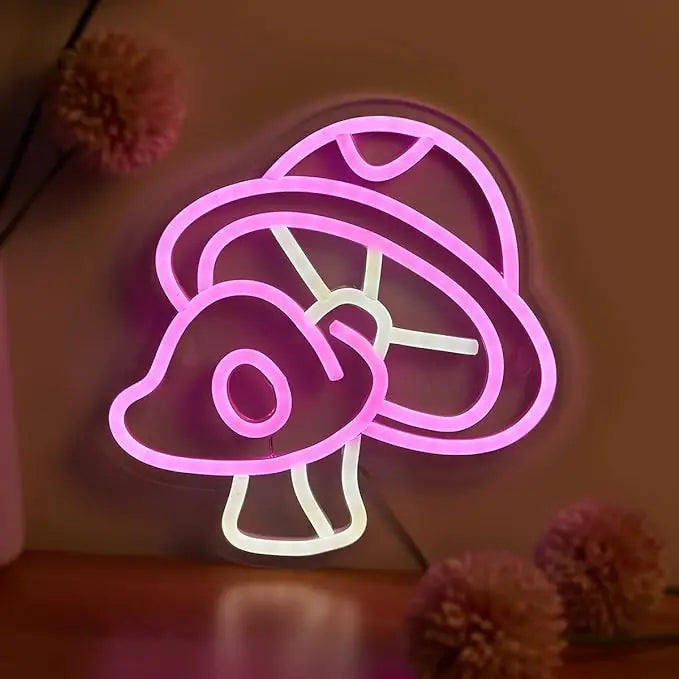Pink Glow Twin Mushroom LED Neon Light – USB-Powered Wall Art