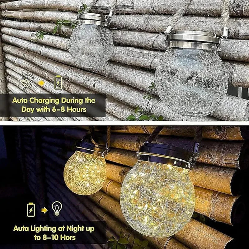 Solar-Powered Cracked Glass Hanging Lantern