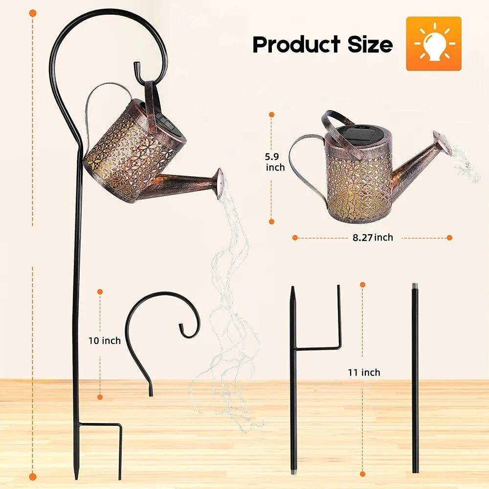 Solar-Powered Watering Can Garden Light