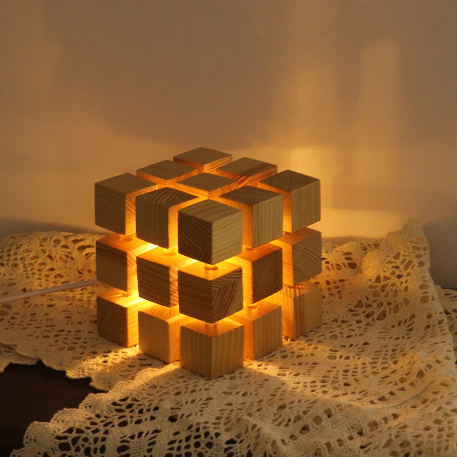 Geometric Wooden Cube Light