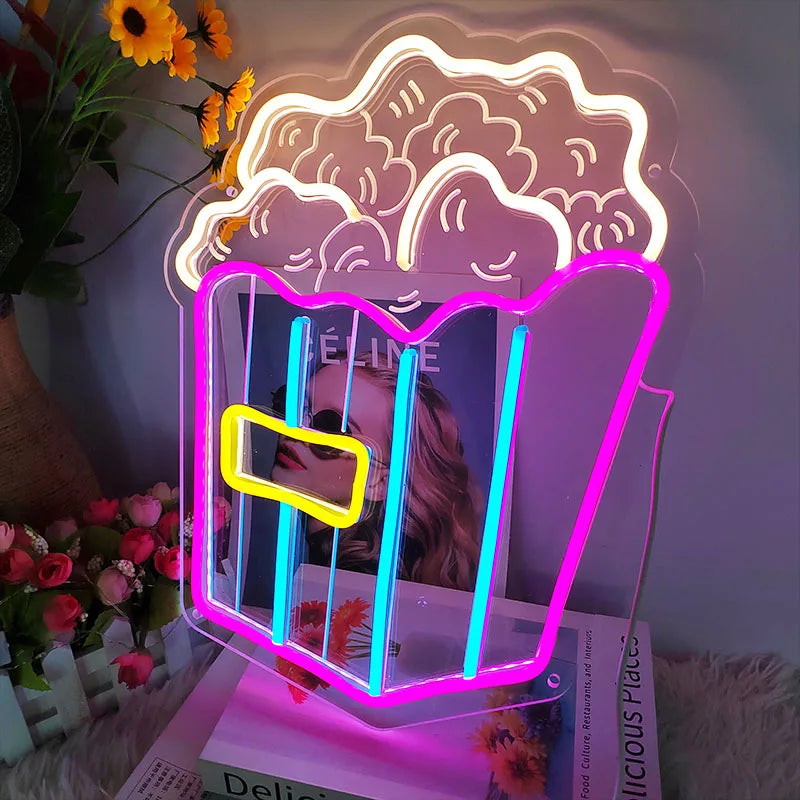 Fries Pizza Neon Wall Light USB design detail view