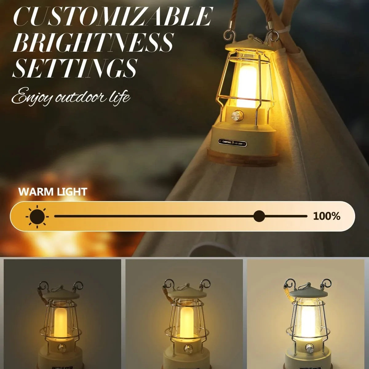 Retro Camping Lantern – Rechargeable Dimmable LED Vintage Battery Lantern (Waterproof)