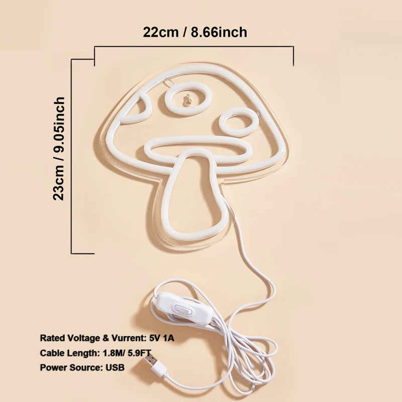 Electric Blue LED Mushroom Neon Wall Light – USB Powered