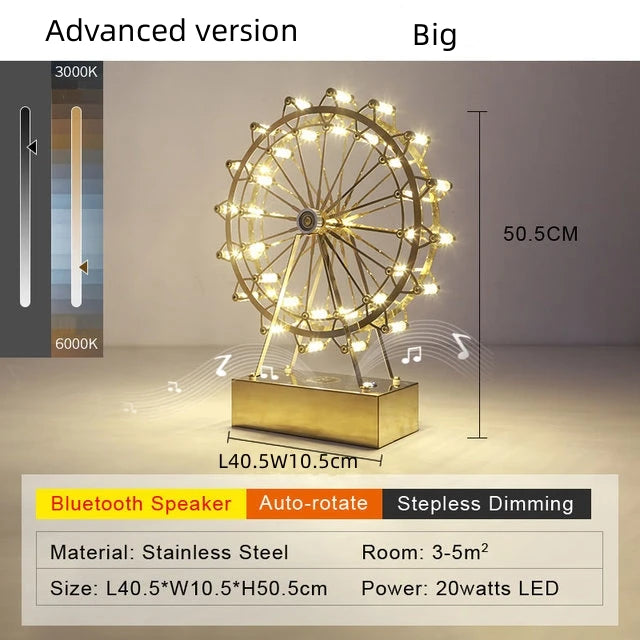 Ferris Wheel LED Table Lamp – Rotating Stainless Steel Desk Light