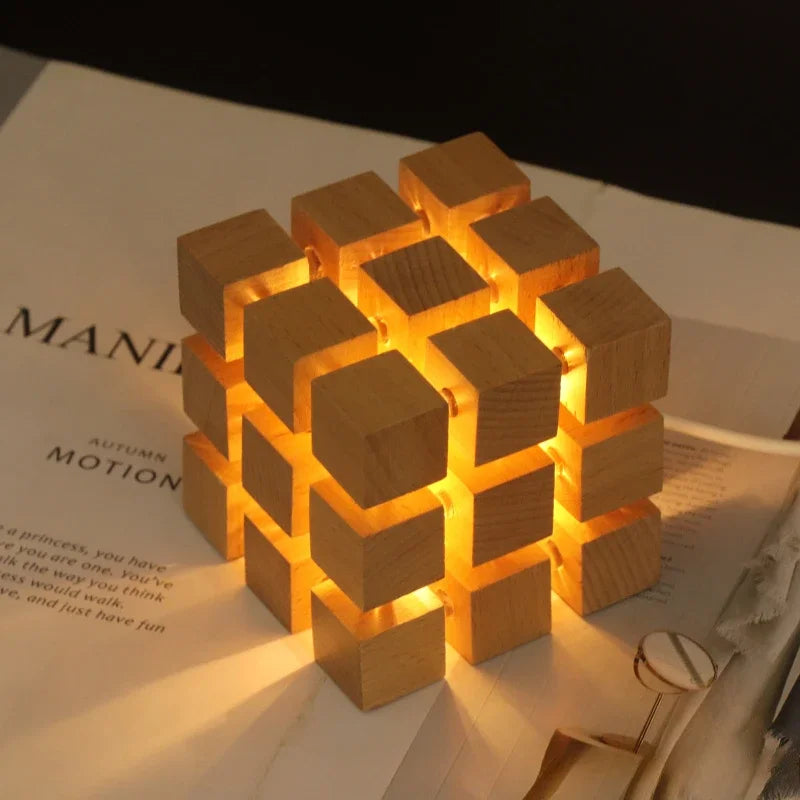 Geometric Wooden Cube Light