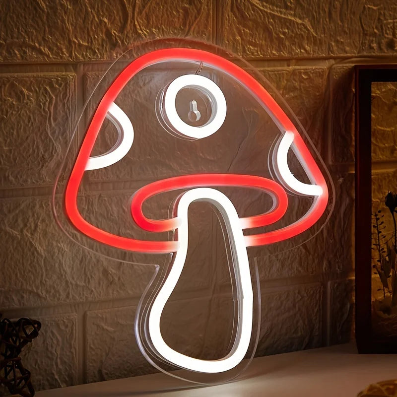 Tricolor Mushroom LED Neon Wall Light – Psychedelic Glow