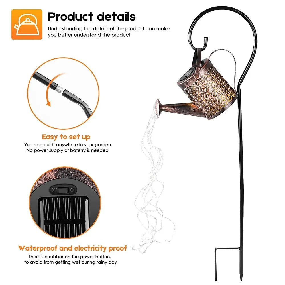 Solar-Powered Watering Can Garden Light