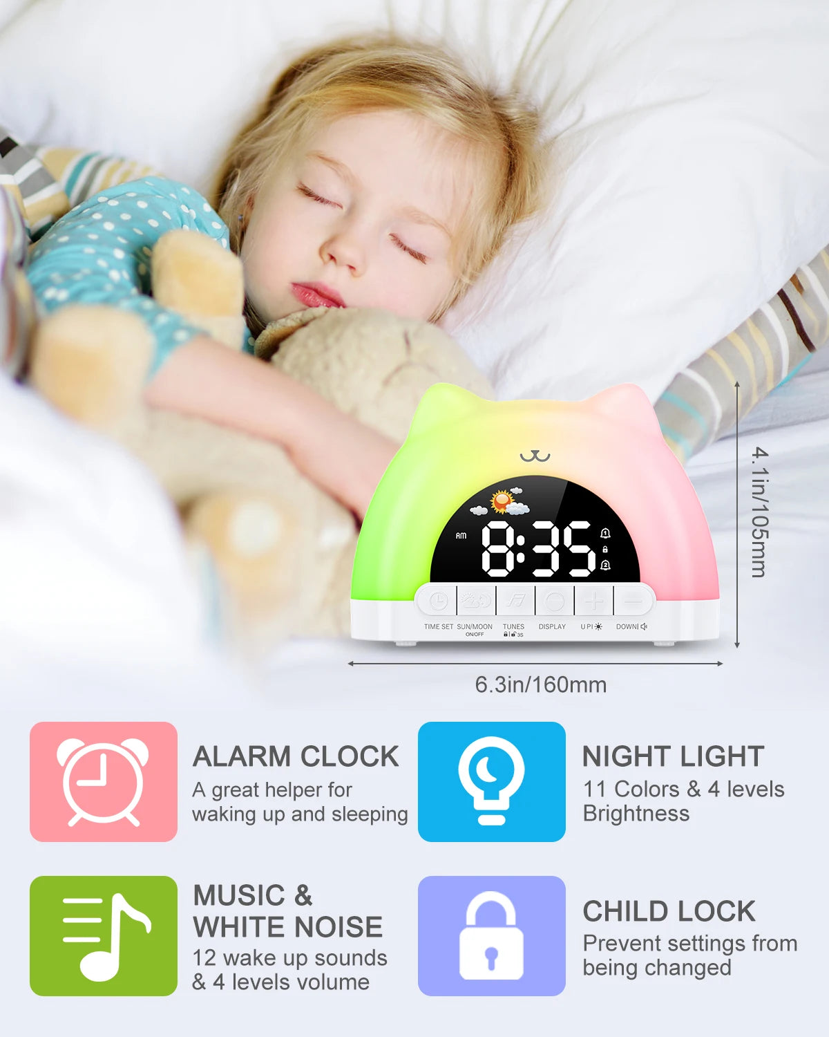 Oria Kids Alarm Alarm Clock Lamp close-up product view