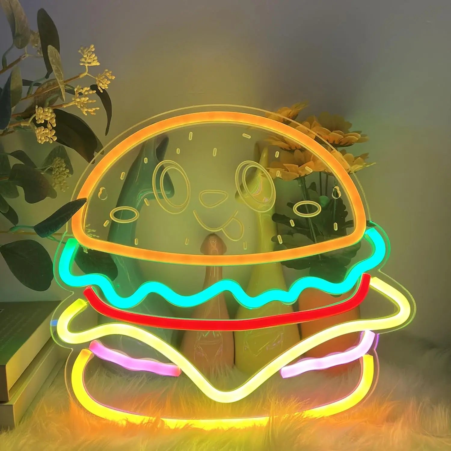 Hamburger Smiling Face Neon Wall Light USB alternate product view