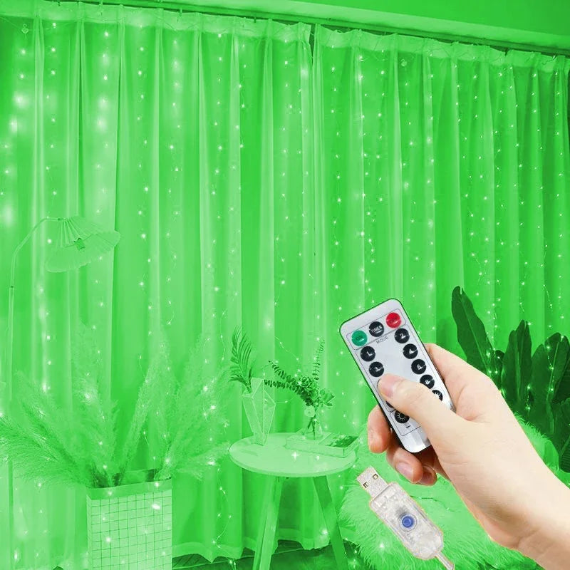 USB-powered curtain string lights