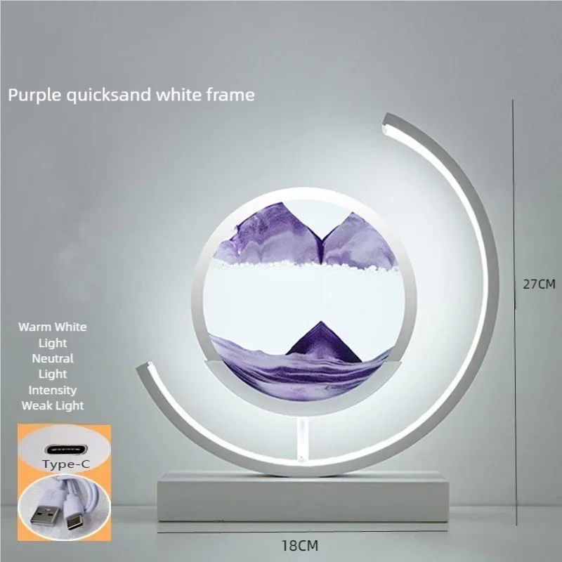 LED Moving Sand Art Table Lamp – 3D Flowing Sandscape Hourglass Bedside Night Light