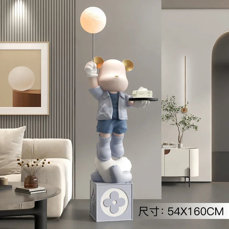 Luminous Bear Vitality Statue – 160cm LED Floor Sculpture with Tray Storage for Living Room
