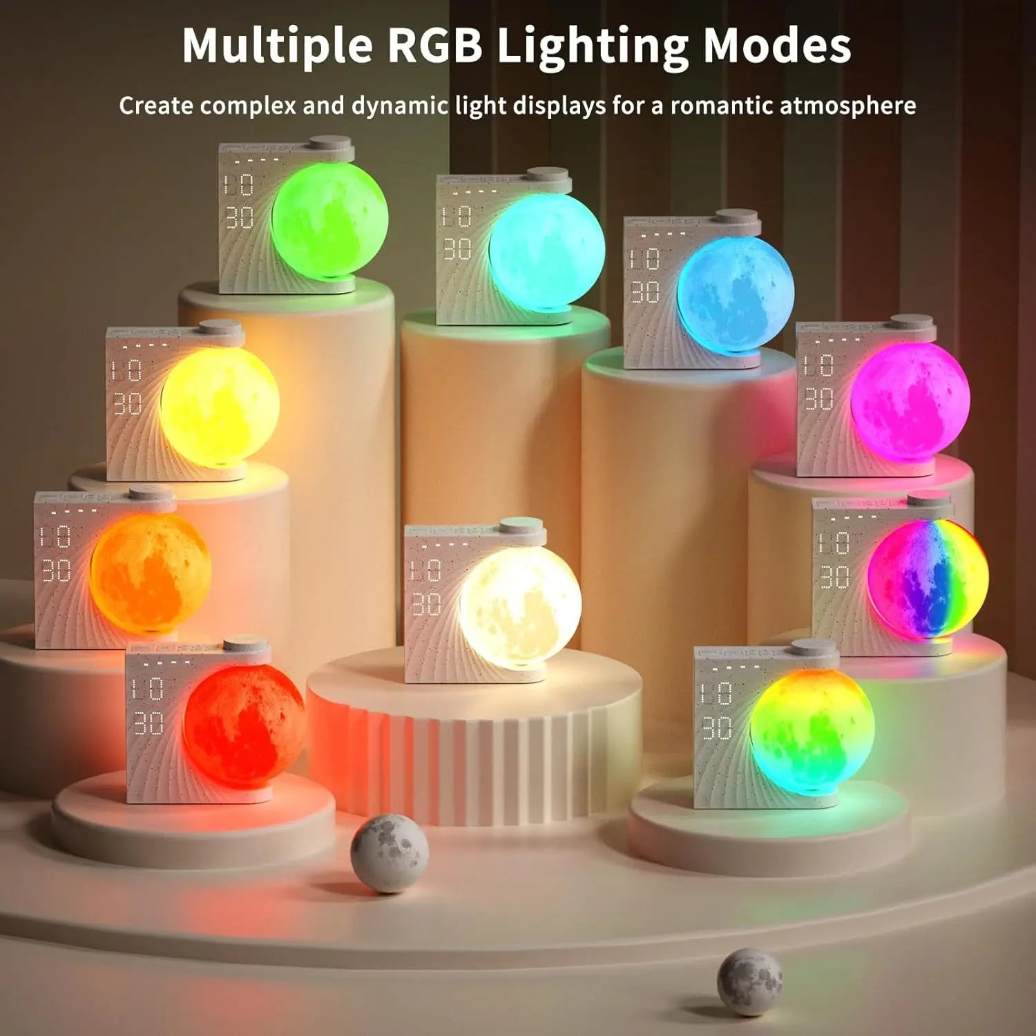 Moon Alarm Clock Lamp close-up product view, in TYPC-C