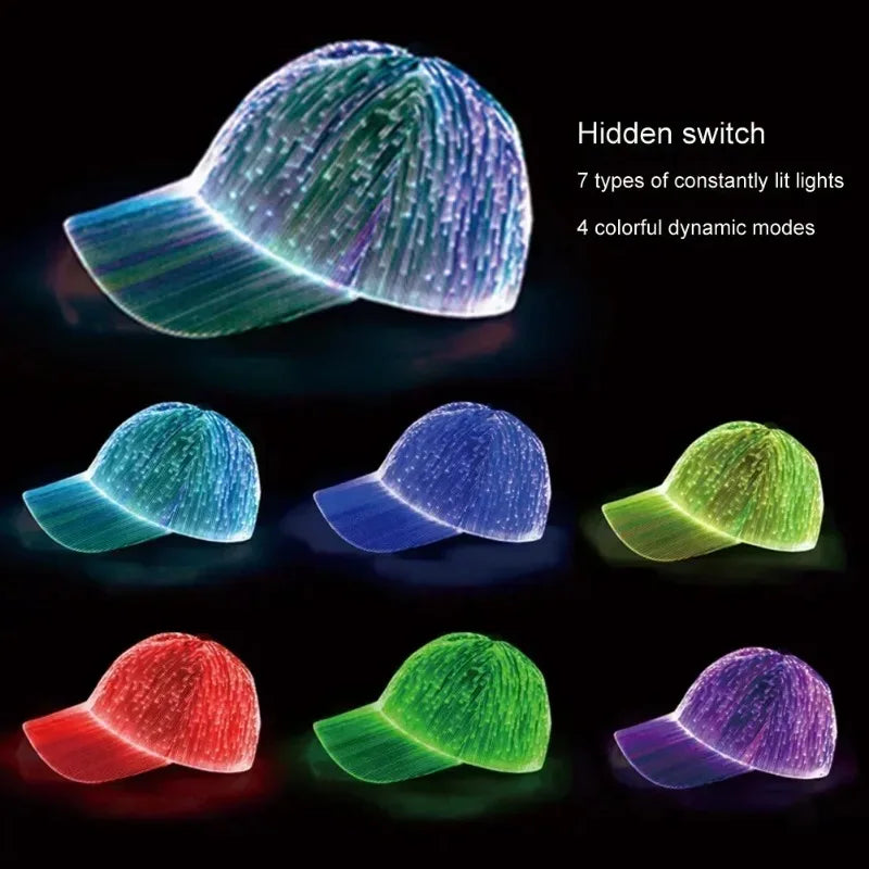 LED Fiber Optic Glow Hat – Rechargeable Light-Up Baseball Cap