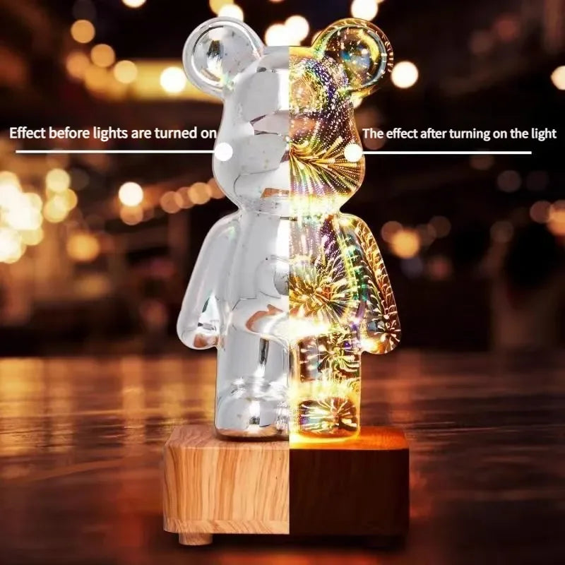3D Fireworks Glass Bear Light