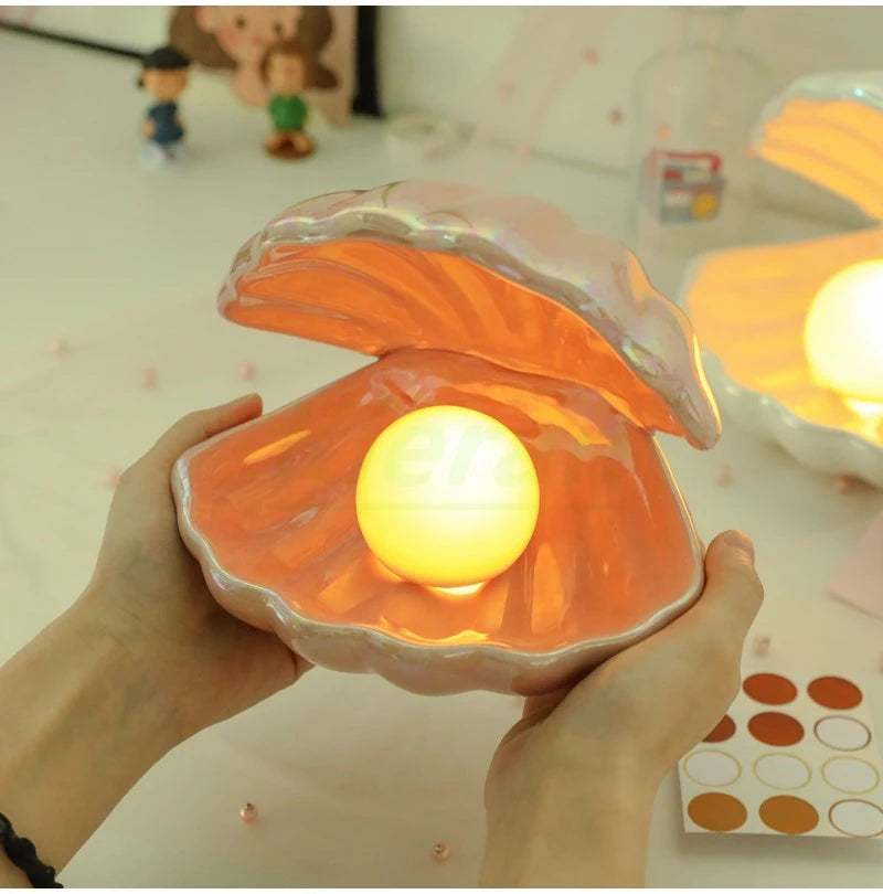 Shell with Pearl Ceramic Nightlight - Two Colors