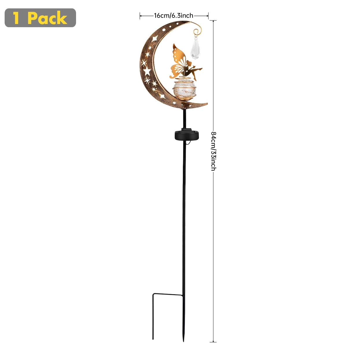 Angel Moon Crackle Glass Solar Garden Stake Light