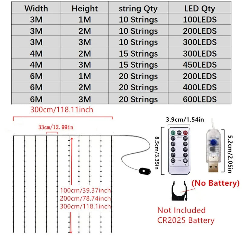 USB-powered curtain string lights