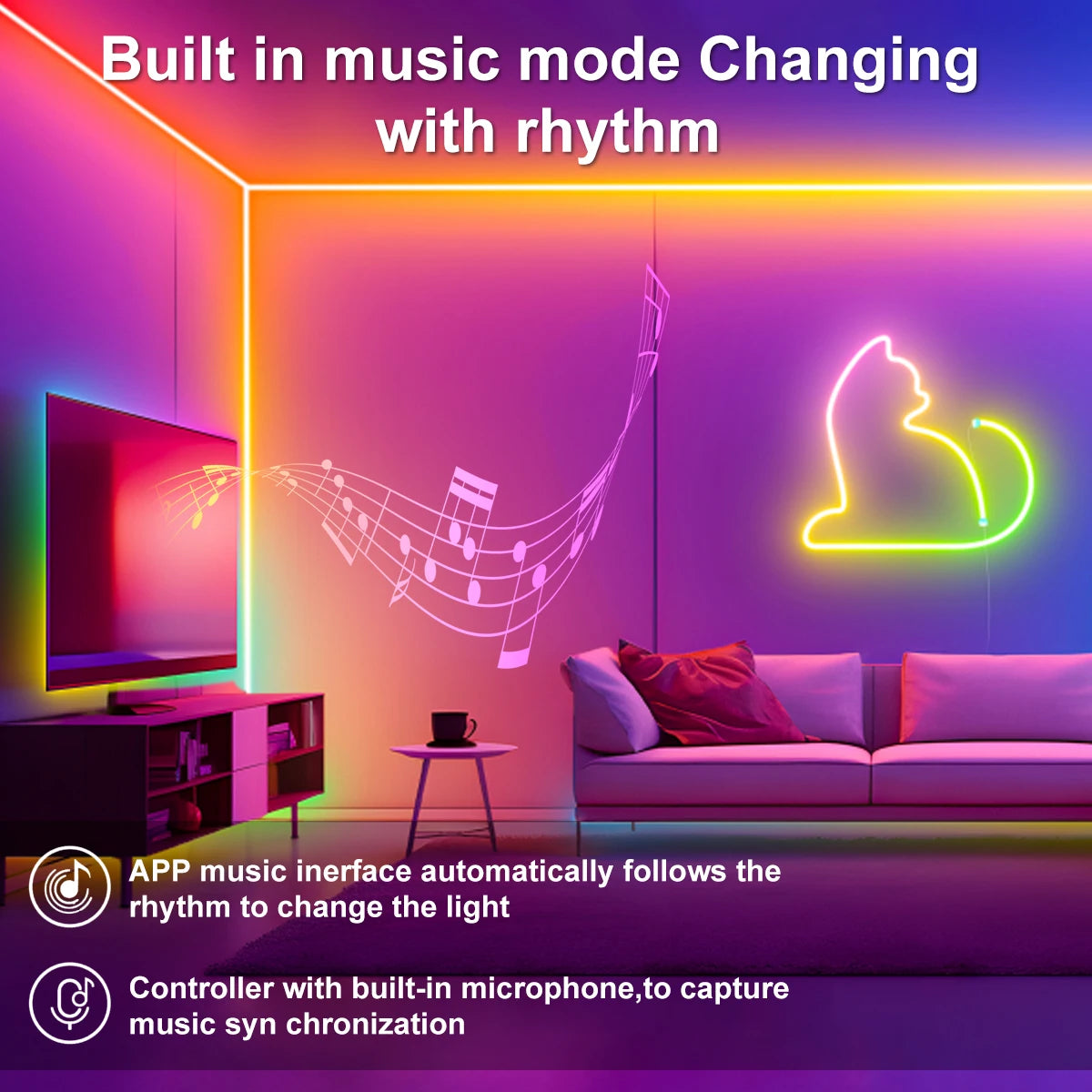 5V Neon Strip Neon Wall Light USB Color-Changing shown as soft ambient home lighting