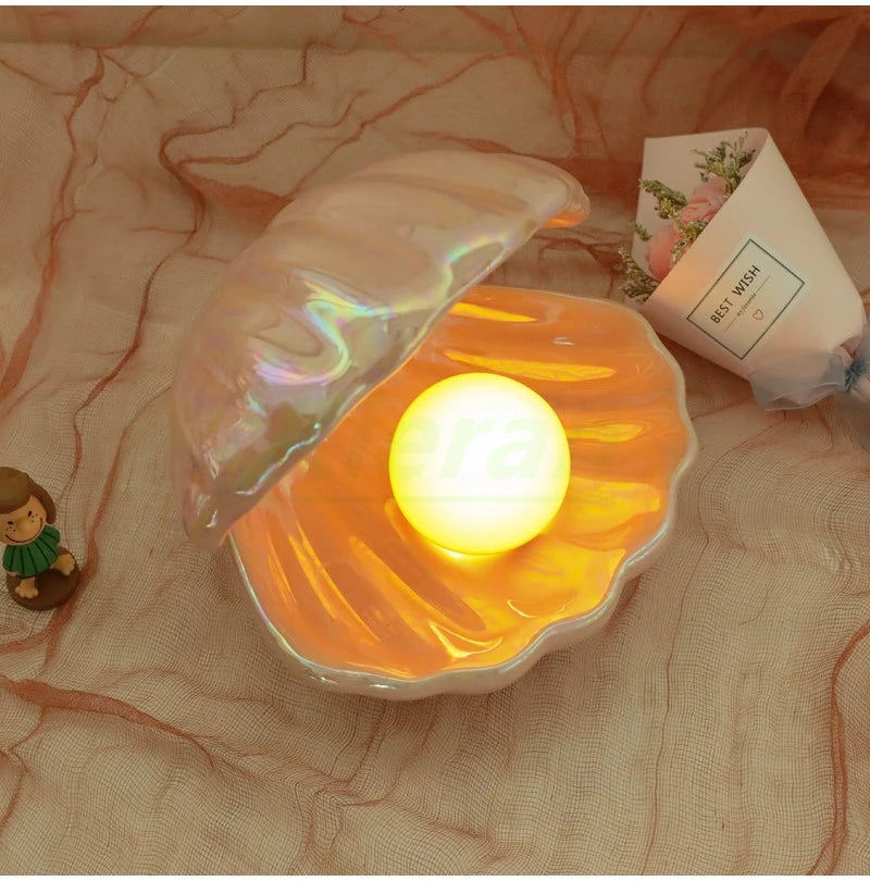 Shell with Pearl Ceramic Nightlight - Two Colors