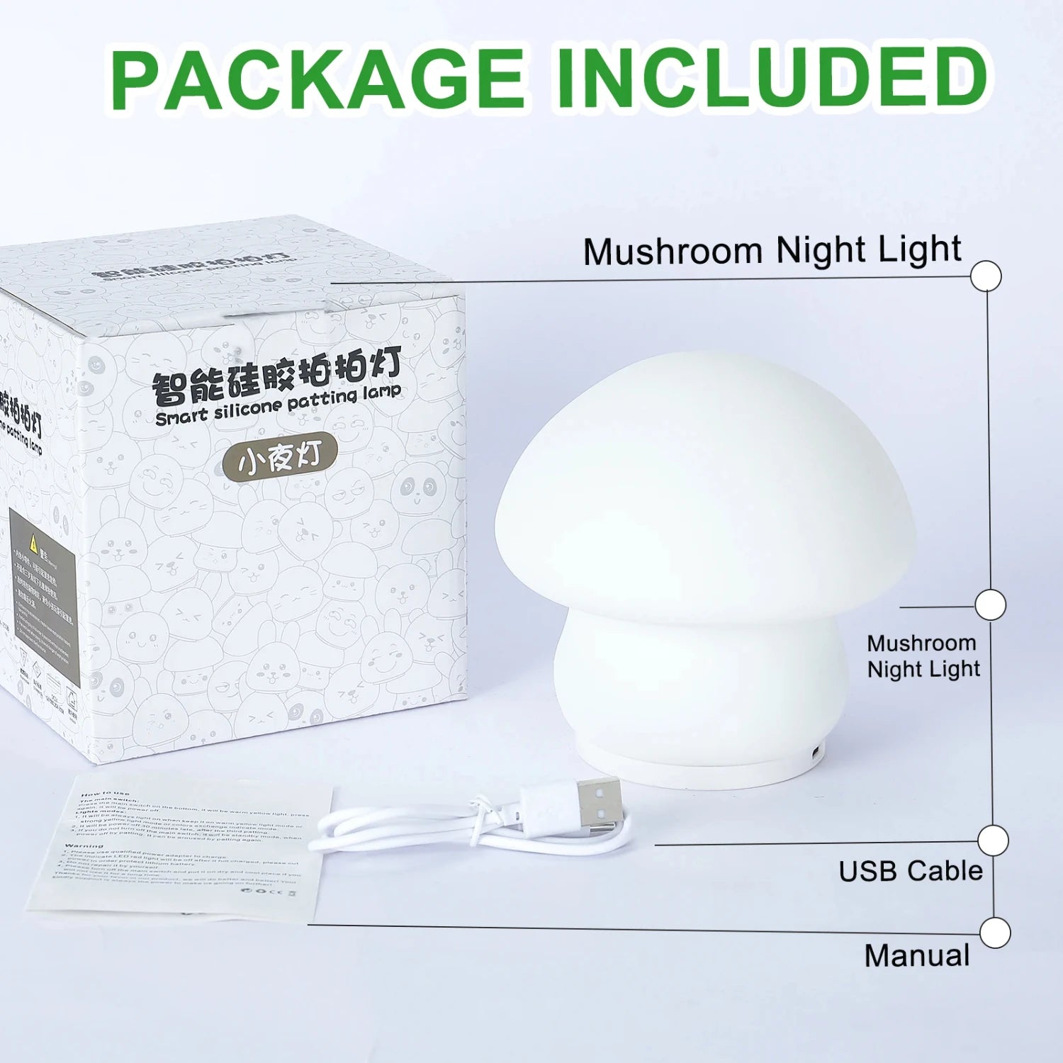 Soft Glow Mushroom Night Light – USB Rechargeable & Tap-Controlled