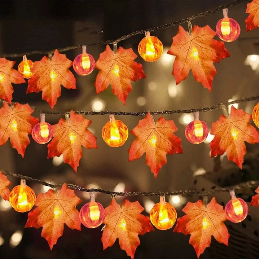 Autumn Pumpkin & Maple Leaf LED Fairy String Lights