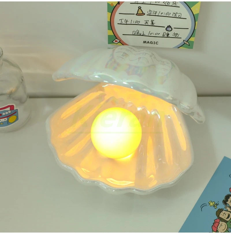 Shell with Pearl Ceramic Nightlight - Two Colors