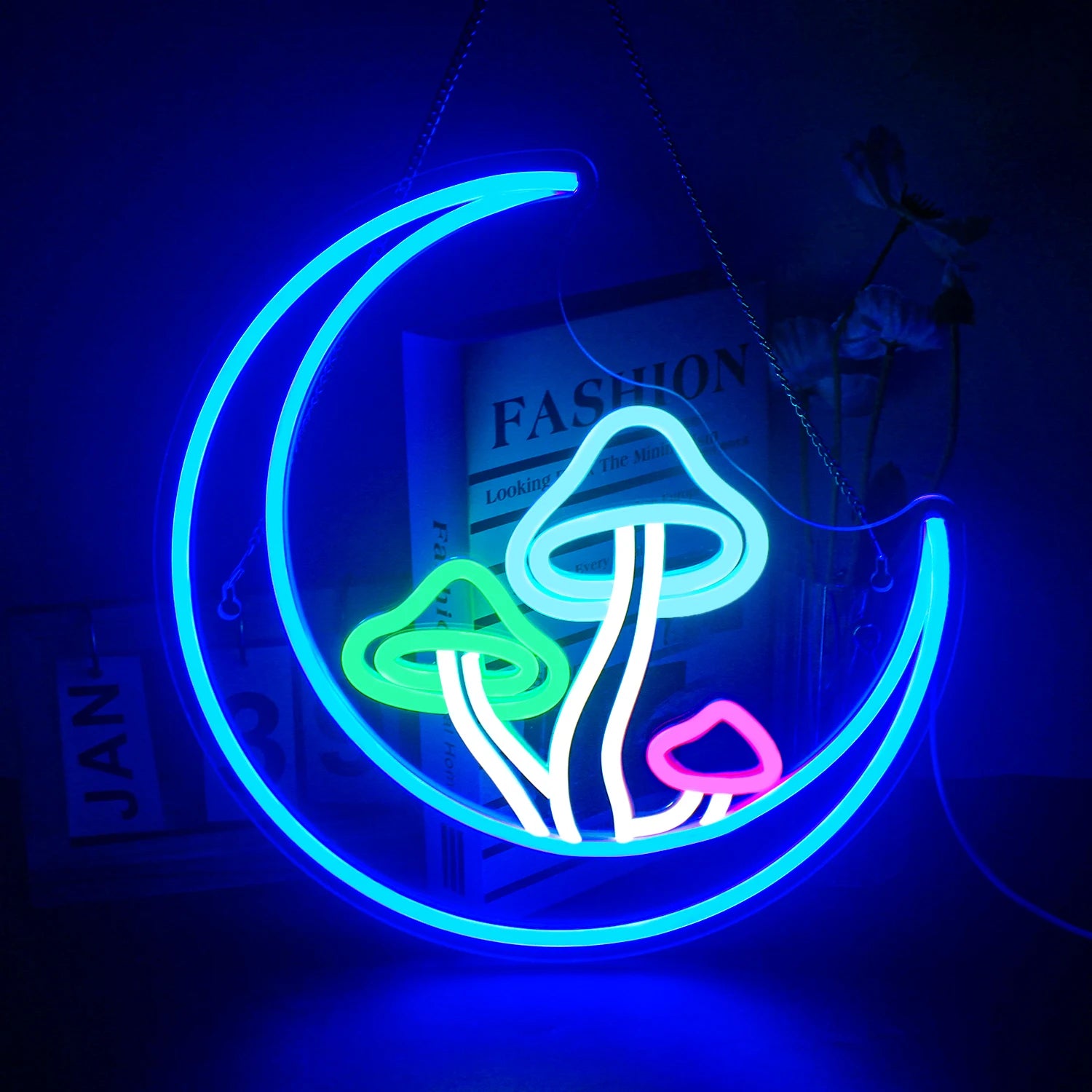 Luminous Moon & Mushroom LED Neon Wall Light – USB Powered